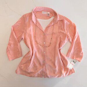 NEW Alfred Dunner Sz 10 3 piece Women's Top Peach Embroidered Sheer 3/4 Sleeves